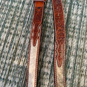 3D Men’s Genuine Hand-tooled Calf Hair & Leather Belt